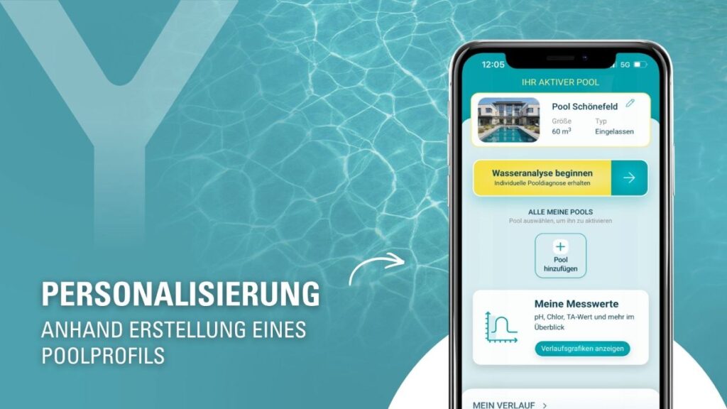 Bayrol Pool Oberfläche mit Smartphone und App My Pool Expert - Visual