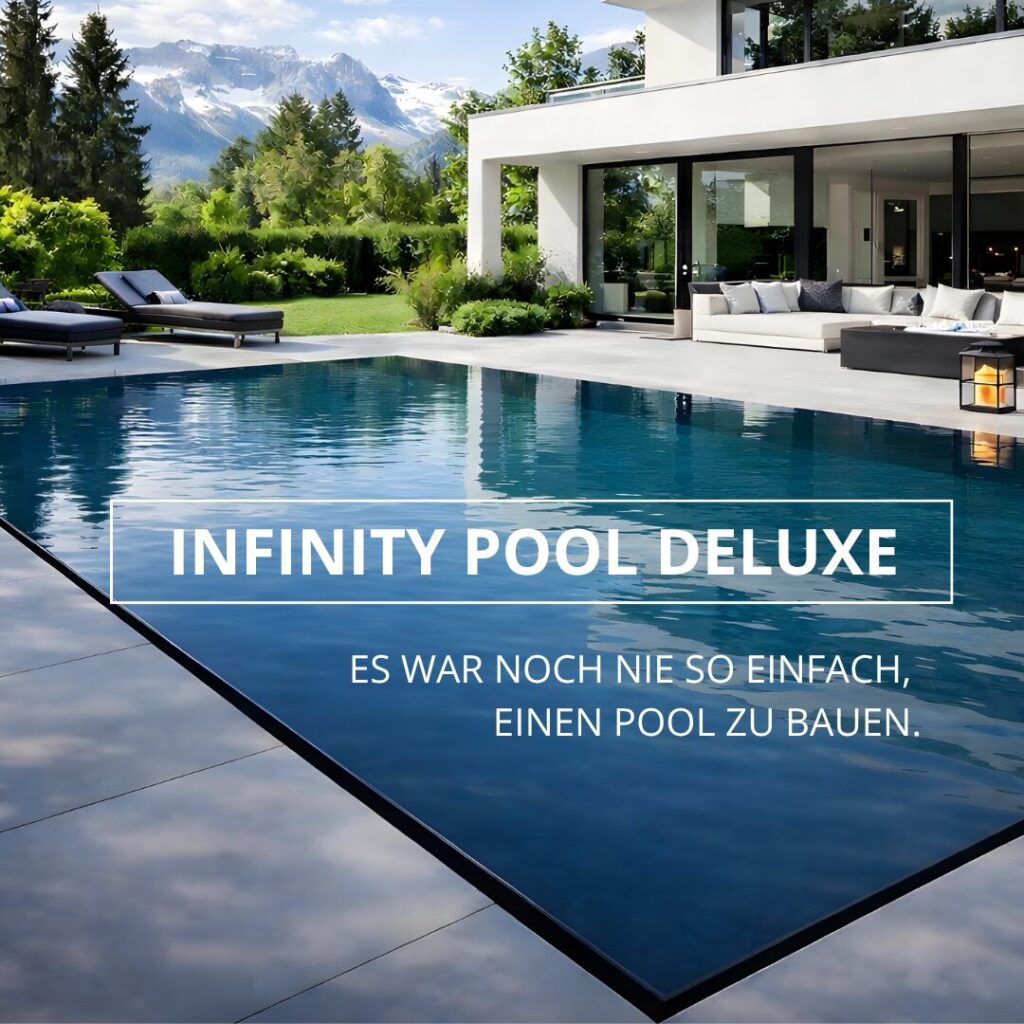 infinity pool deluxe im Garten neben schickem Wohnhaus Pooldoktor