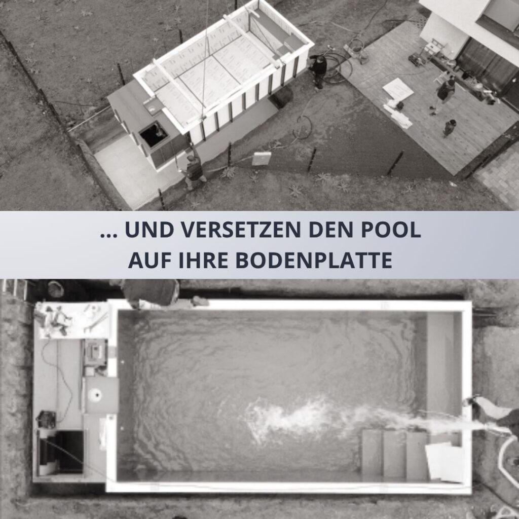 infinity pool deluxe wird im Garten eingebaut mit Kran Pooldoktor